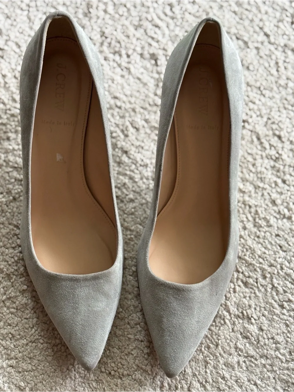 J. Crew Suede Pointed-Toe Kitten Heels - Gray Made in Italy